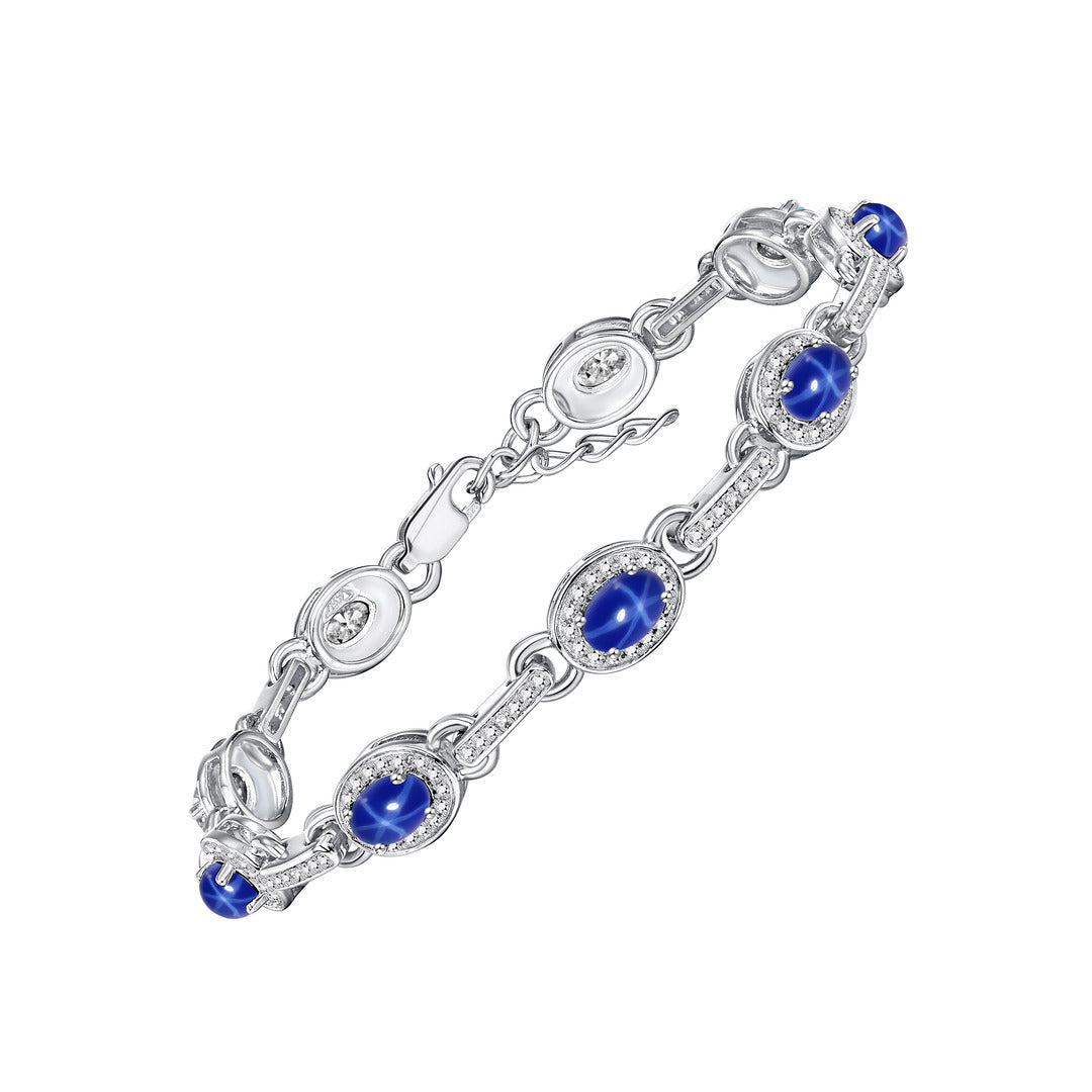 RYLOS Tennis Bracelet with Gemstones & Diamond Halo Sterling Silver 925  - Adjustable 7-8" Wrist, 9 Stunning 6x4MM Birthstone Jewelry for Women - Perfect for Friendship and Elegance."