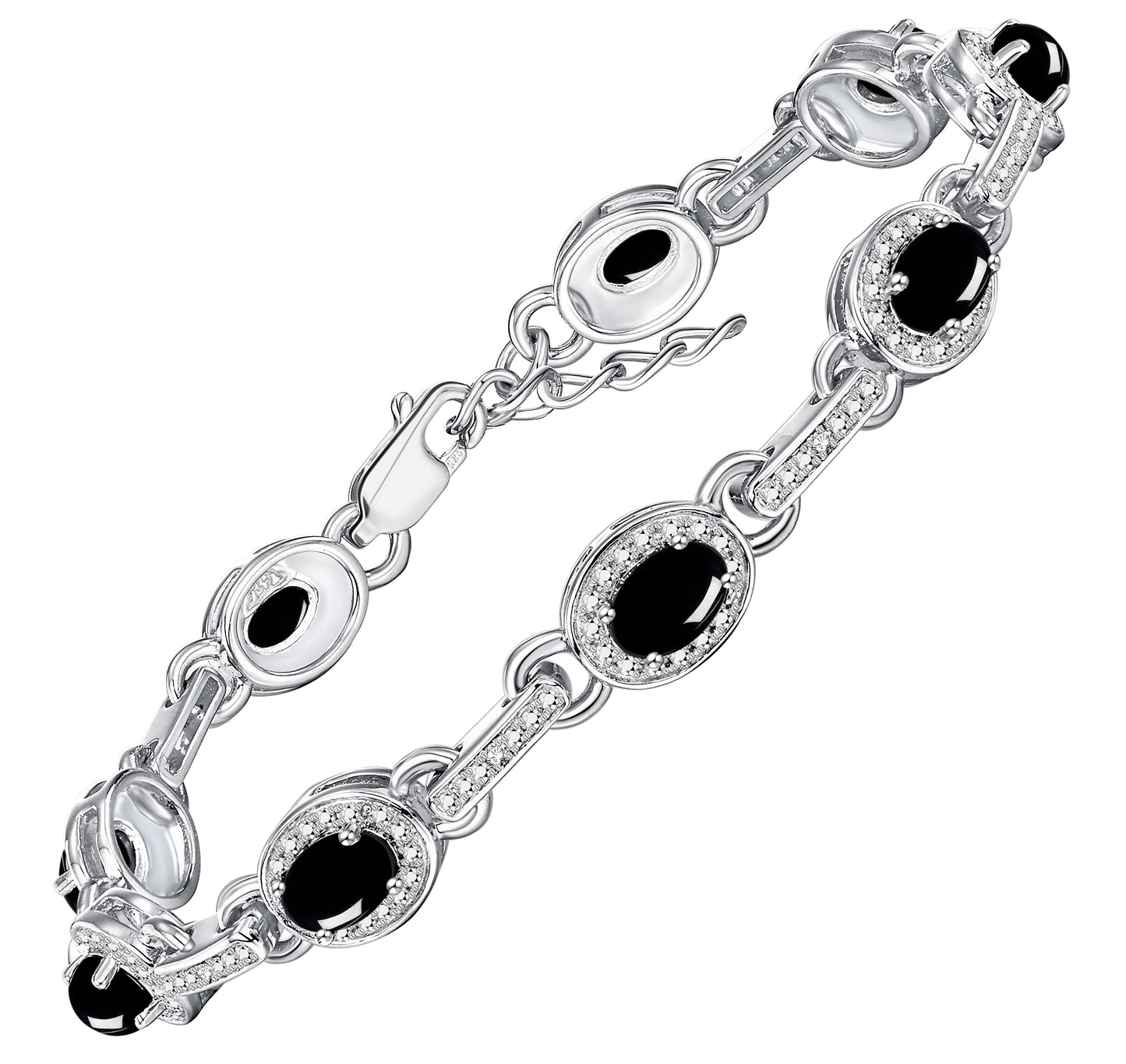 RYLOS Tennis Bracelet with Gemstones & Diamond Halo Sterling Silver 925  - Adjustable 7-8" Wrist, 9 Stunning 6x4MM Birthstone Jewelry for Women - Perfect for Friendship and Elegance."