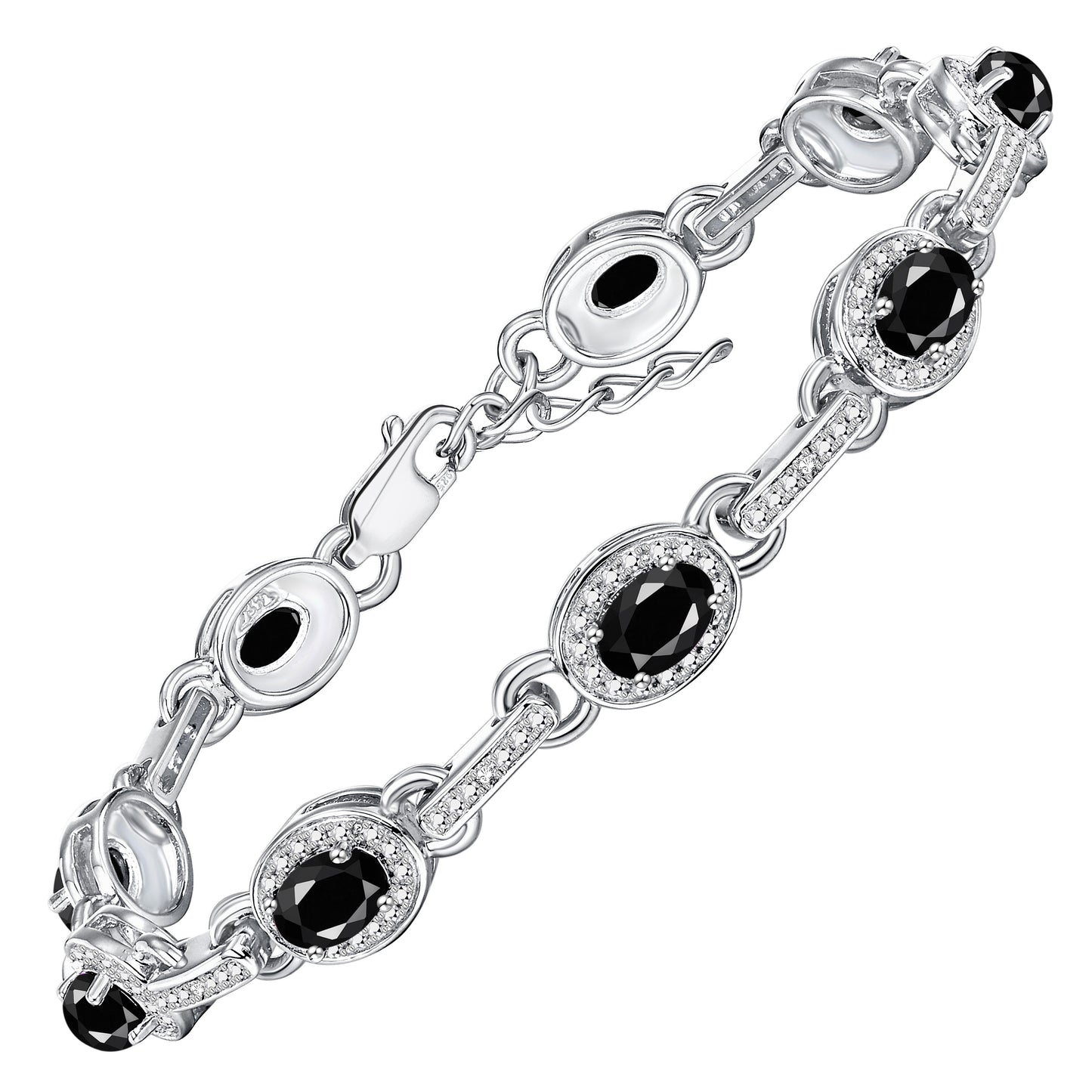 RYLOS Tennis Bracelet with Gemstones & Diamond Halo Sterling Silver 925  - Adjustable 7-8" Wrist, 9 Stunning 6x4MM Birthstone Jewelry for Women - Perfect for Friendship and Elegance."
