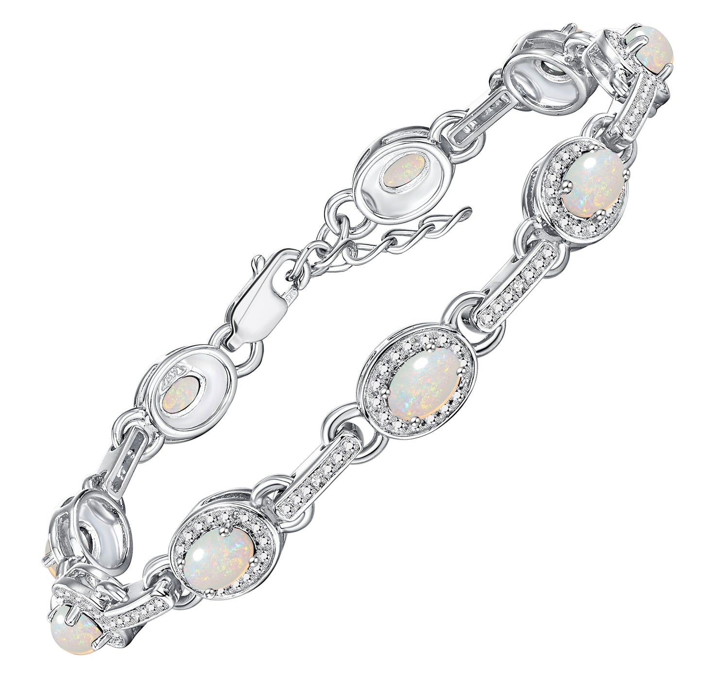 RYLOS Tennis Bracelet with Gemstones & Diamond Halo Sterling Silver 925  - Adjustable 7-8" Wrist, 9 Stunning 6x4MM Birthstone Jewelry for Women - Perfect for Friendship and Elegance."