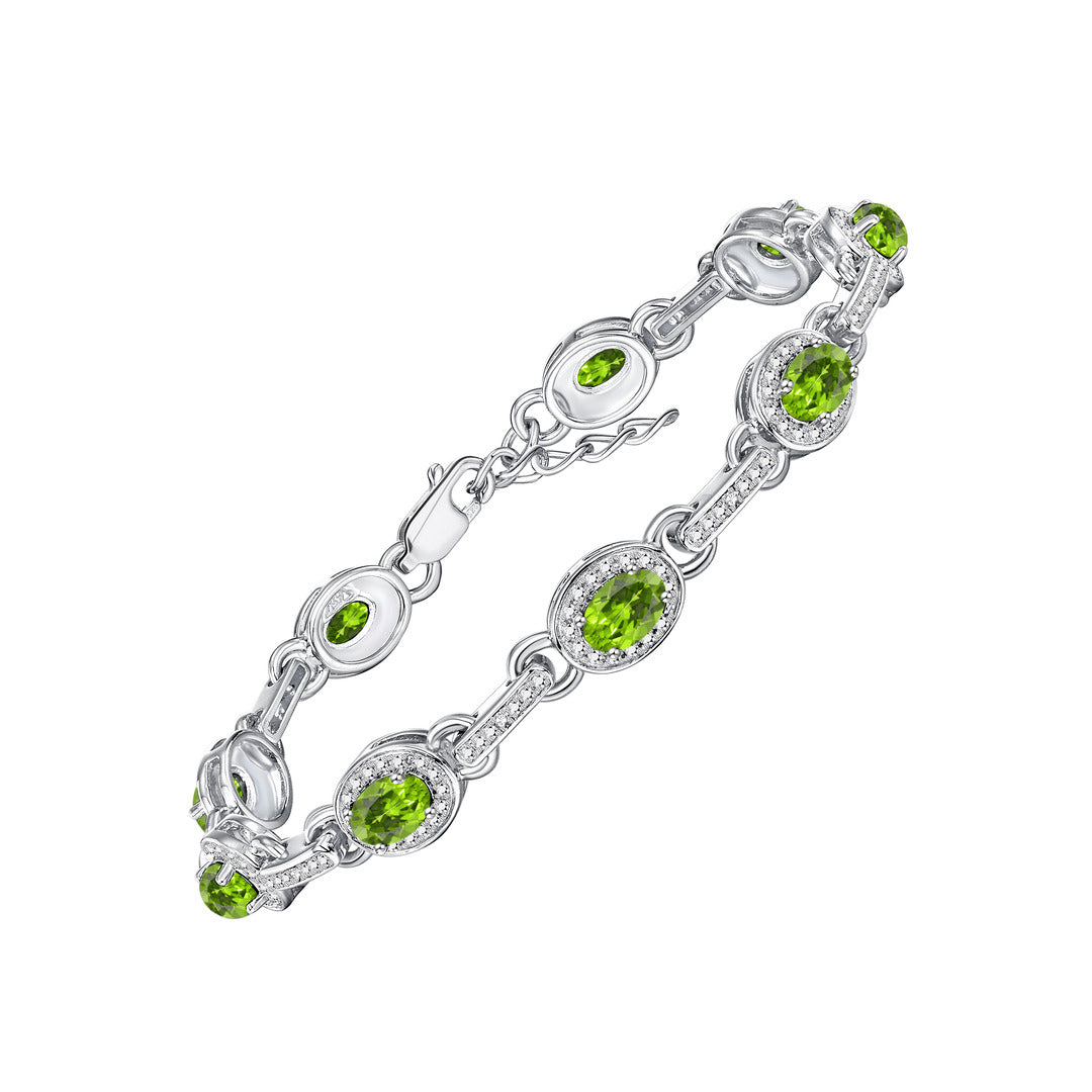 RYLOS Tennis Bracelet with Gemstones & Diamond Halo Sterling Silver 925  - Adjustable 7-8" Wrist, 9 Stunning 6x4MM Birthstone Jewelry for Women - Perfect for Friendship and Elegance."
