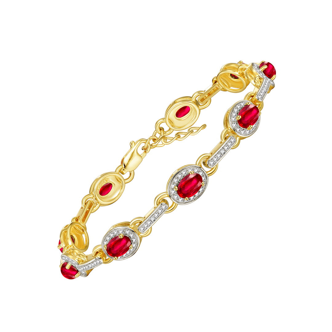 RYLOS Tennis Bracelet with Gemstones & Diamond Halo Yellow Gold Plated Silver 925  - Adjustable 7-8" Wrist, 9 Stunning 6x4MM Birthstone Jewelry for Women - Perfect for Friendship and Elegance."