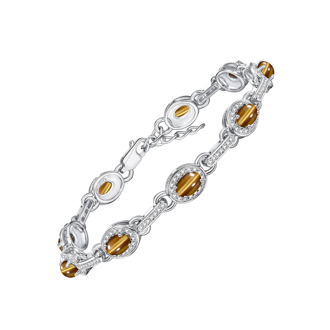RYLOS Tennis Bracelet with Gemstones & Diamond Halo Sterling Silver 925  - Adjustable 7-8" Wrist, 9 Stunning 6x4MM Birthstone Jewelry for Women - Perfect for Friendship and Elegance."