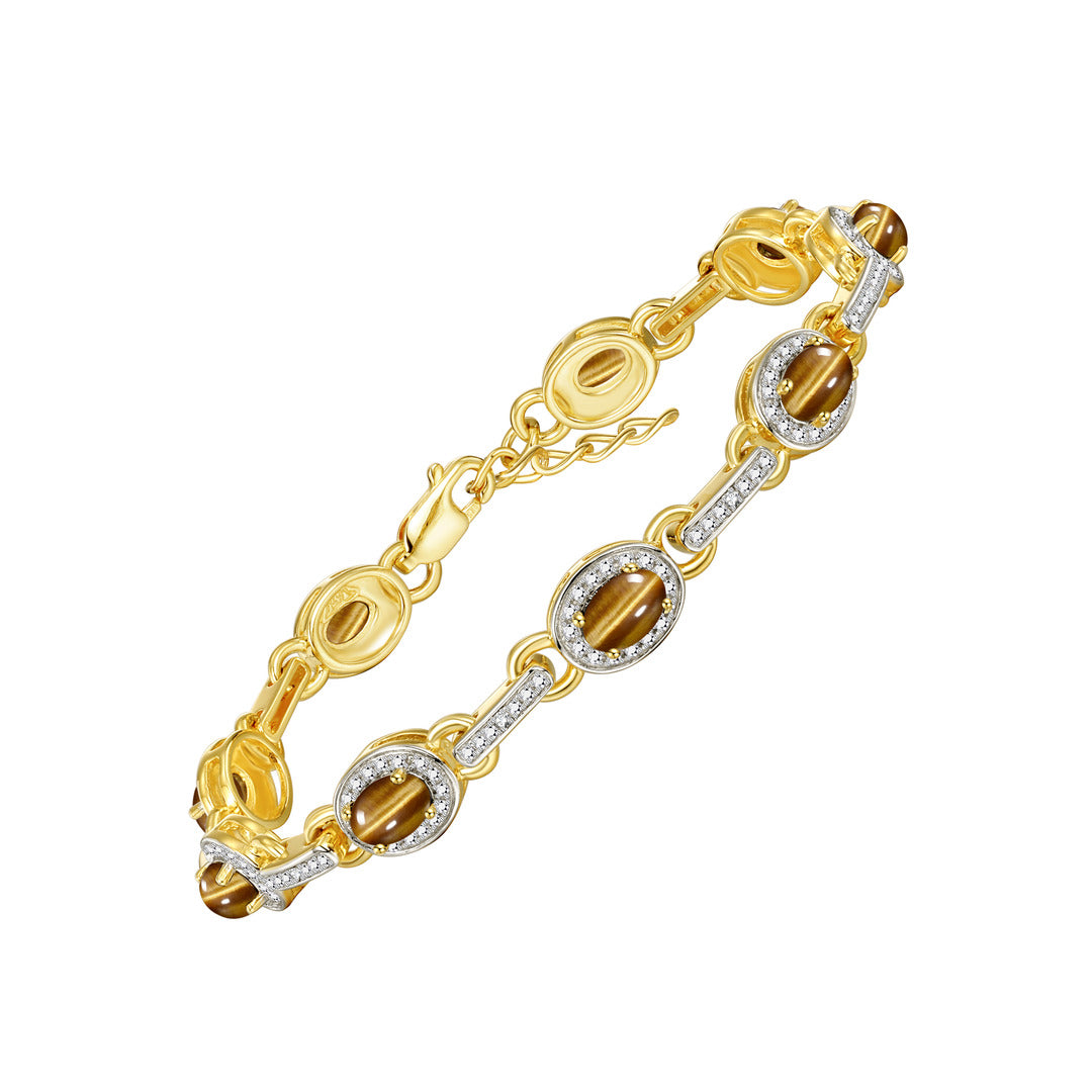 RYLOS Tennis Bracelet with Gemstones & Diamond Halo Yellow Gold Plated Silver 925  - Adjustable 7-8" Wrist, 9 Stunning 6x4MM Birthstone Jewelry for Women - Perfect for Friendship and Elegance."