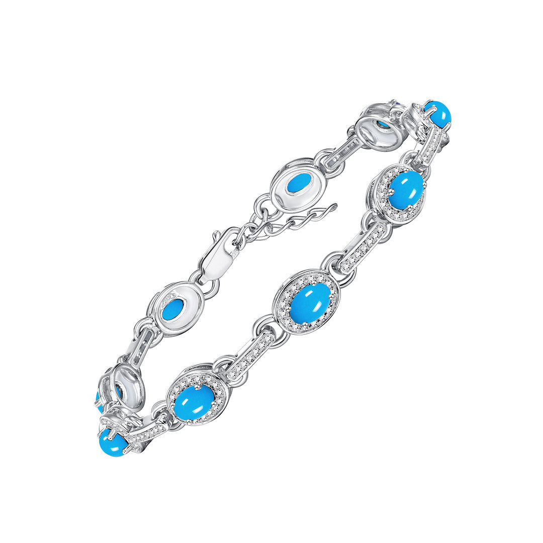 RYLOS Tennis Bracelet with Gemstones & Diamond Halo Sterling Silver 925  - Adjustable 7-8" Wrist, 9 Stunning 6x4MM Birthstone Jewelry for Women - Perfect for Friendship and Elegance."