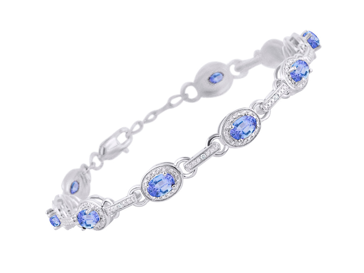 RYLOS Tennis Bracelet with Gemstones & Diamond Halo Sterling Silver 925  - Adjustable 7-8" Wrist, 9 Stunning 6x4MM Birthstone Jewelry for Women - Perfect for Friendship and Elegance."