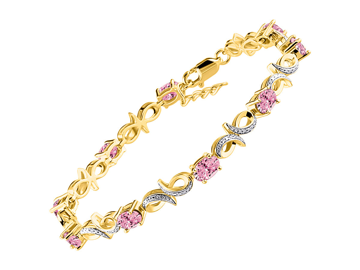 RYLOS Bracelets for Women Yellow Gold Plated Silver Infinity Tennis Bracelet Gemstone & Diamonds Adjustable to Fit 7"-8" Wrist, 9 Gorgeous 6X4MM Jewelry for Women Friendship Bracelets
