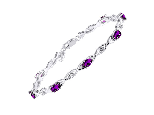 RYLOS Bracelets for Women 925 Sterling Silver XOXO Hugs & Kisses Tennis Bracelet Gemstone & Genuine Diamonds Adjustable to Fit 7"-8" Wrist, 10 Gorgeous 6X4MM Jewelry for Women Friendship Bracelets