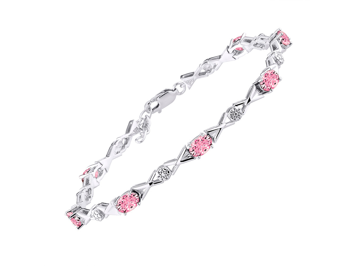 RYLOS Bracelets for Women 925 Sterling Silver XOXO Hugs & Kisses Tennis Bracelet Gemstone & Genuine Diamonds Adjustable to Fit 7"-8" Wrist, 10 Gorgeous 6X4MM Jewelry for Women Friendship Bracelets