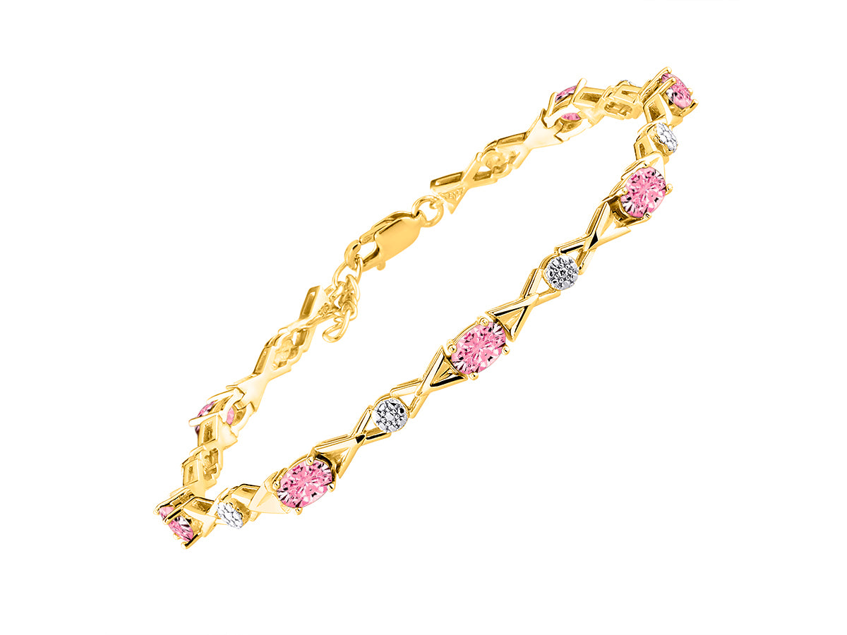 RYLOS Bracelets for Women Yellow Gold Plated Silver XOXO Hugs & Kisses Tennis Bracelet Gemstone & Genuine Diamonds Adjustable to Fit 7"-8" Wrist, 10 Gorgeous 6X4MM Jewelry for Women Friendship Bracelets