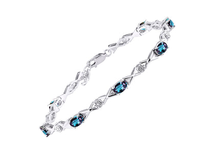 RYLOS Bracelets for Women 925 Sterling Silver XOXO Hugs & Kisses Tennis Bracelet Gemstone & Genuine Diamonds Adjustable to Fit 7''-8'' Wrist, 10 Gorgeous 6X4MM Jewelry for Women Friendship Bracelets