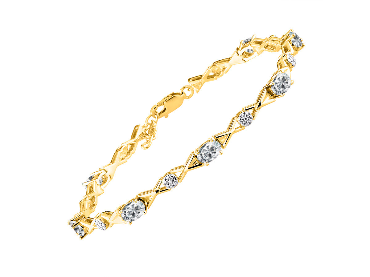 RYLOS Bracelets for Women Yellow Gold Plated Silver XOXO Hugs & Kisses Tennis Bracelet Gemstone & Genuine Diamonds Adjustable to Fit 7"-8" Wrist, 10 Gorgeous 6X4MM Jewelry for Women Friendship Bracelets