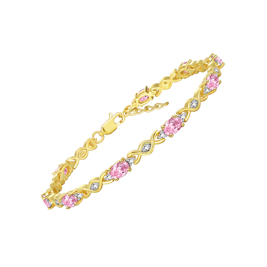 RYLOS Bracelets for Women Yellow Gold Plated Silver XOXO Hugs & Kisses Tennis Bracelet Gemstone &  Diamonds Adjustable to Fit 7"-8" Wrist, 10 Gorgeous 6X4MM Jewelry for Women Friendship Bracelets