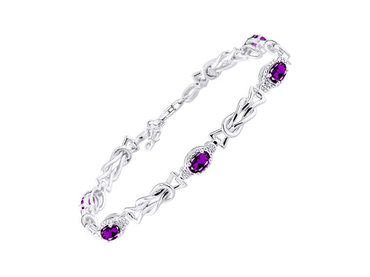 RYLOS Bracelets for Women 925 Sterling Silver Love Knot Tennis Bracelet Gemstone & Diamonds Adjustable to Fit 7"-8" Wrist, 5 - 6X4MM Amethyst Jewelry for Women Friendship Bracelets