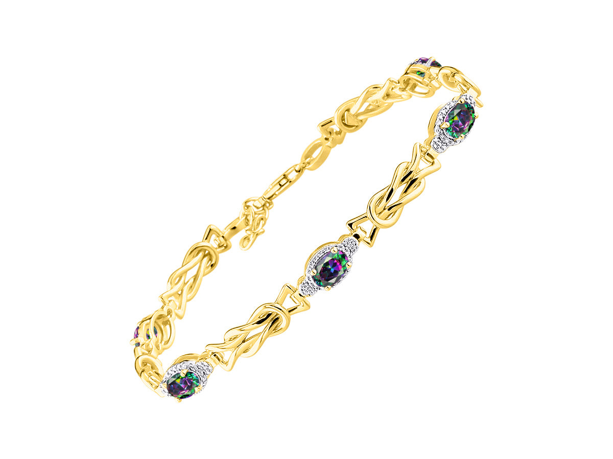 RYLOS Bracelets for Women Yellow Gold Plated Silver Love Knot Tennis Bracelet Gemstone & Diamonds Adjustable to Fit 7"-8" Wrist, 5 Gorgeous 6X4MM Jewelry for Women Friendship Bracelets
