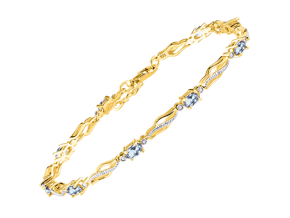 RYLOS Bracelets for Women Yellow Gold Plated Silver Serenity Wave Tennis Bracelet Gemstone & Diamonds Adjustable to Fit 7"-8" Wrist, 9 Gorgeous 5X3MM Jewelry for Women Friendship Bracelets