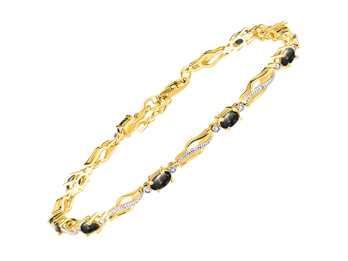 RYLOS Bracelets for Women Yellow Gold Plated Silver Serenity Wave Tennis Bracelet Gemstone & Diamonds Adjustable to Fit 7"-8" Wrist, 9 Gorgeous 5X3MM Jewelry for Women Friendship Bracelets