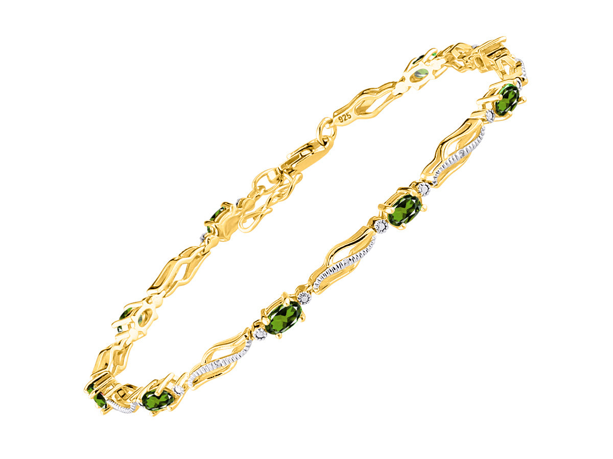 RYLOS Bracelets for Women Yellow Gold Plated Silver Serenity Wave Tennis Bracelet Gemstone & Diamonds Adjustable to Fit 7"-8" Wrist, 9 Gorgeous 5X3MM Jewelry for Women Friendship Bracelets