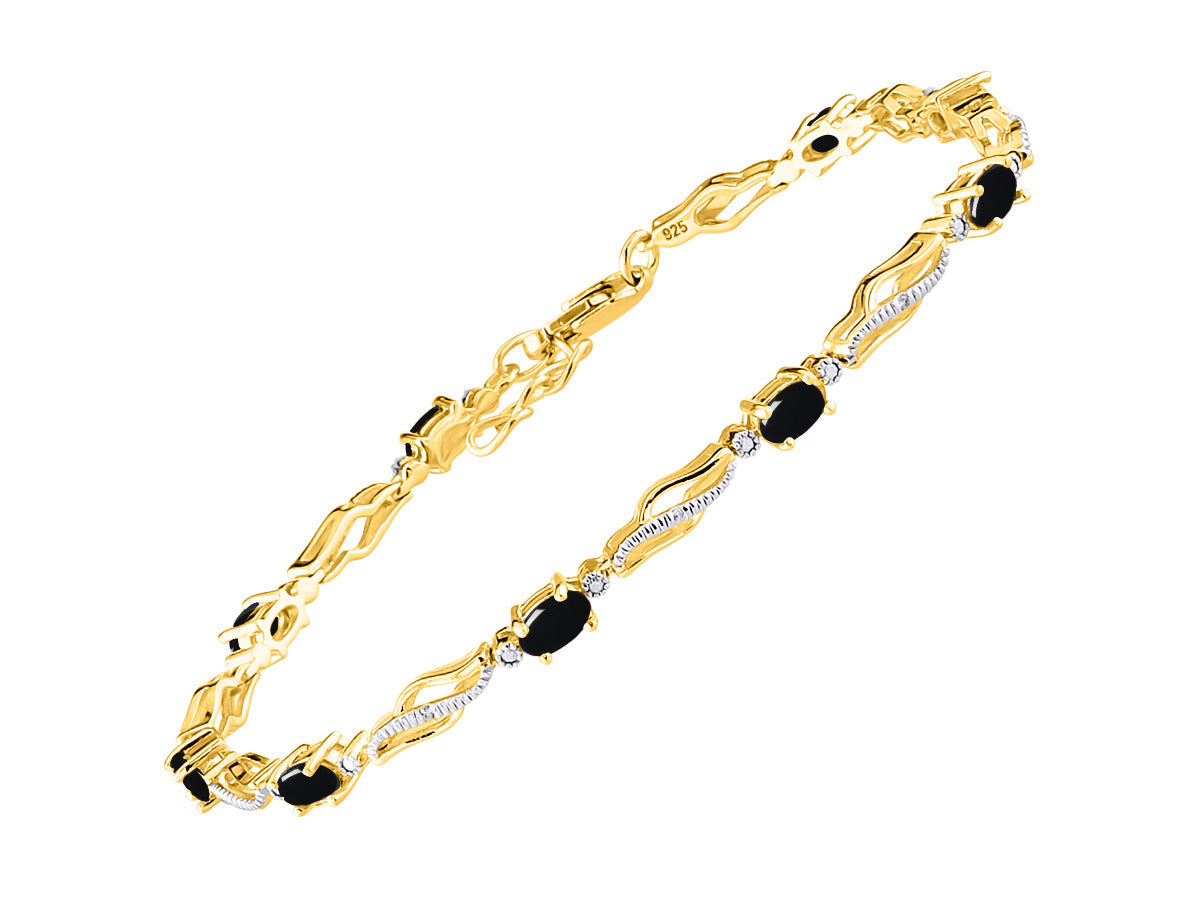 RYLOS Bracelets for Women Yellow Gold Plated Silver Serenity Wave Tennis Bracelet Gemstone & Diamonds Adjustable to Fit 7"-8" Wrist, 9 Gorgeous 5X3MM Jewelry for Women Friendship Bracelets