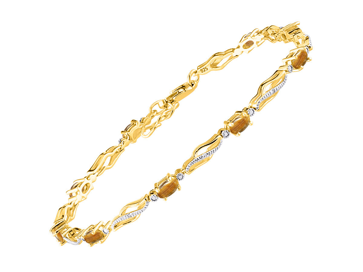 RYLOS Bracelets for Women Yellow Gold Plated Silver Serenity Wave Tennis Bracelet Gemstone & Diamonds Adjustable to Fit 7"-8" Wrist, 9 Gorgeous 5X3MM Jewelry for Women Friendship Bracelets