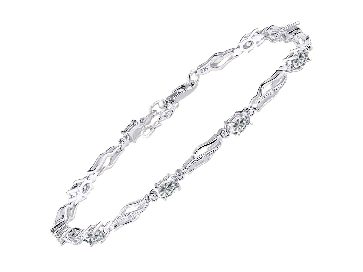 RYLOS Bracelets for Women 925 Sterling Silver Serenity Wave Tennis Bracelet Gemstone & Diamonds Adjustable to Fit 7"-8" Wrist, 9 Gorgeous 5X3MM Jewelry for Women Friendship Bracelets