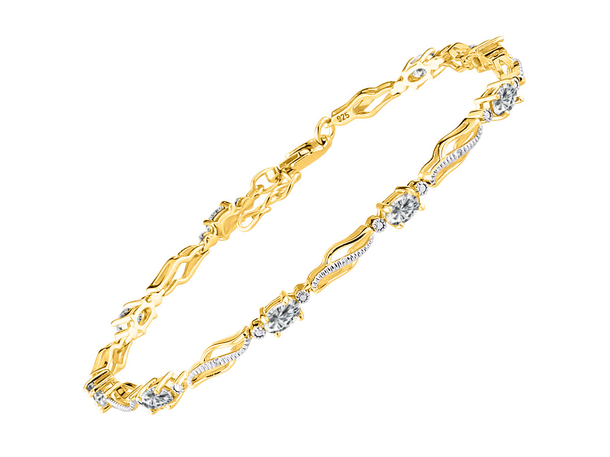 RYLOS Bracelets for Women Yellow Gold Plated Silver Serenity Wave Tennis Bracelet Gemstone & Diamonds Adjustable to Fit 7"-8" Wrist, 9 Gorgeous 5X3MM Jewelry for Women Friendship Bracelets
