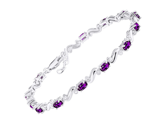 RYLOS Bracelets for Women 925 Sterling Silver Classic "S" Tennis Bracelet Gemstone & Diamonds Adjustable to Fit 7"-8" Wrist, 13 Gorgeous 5X3MM Jewelry for Women Friendship Bracelets