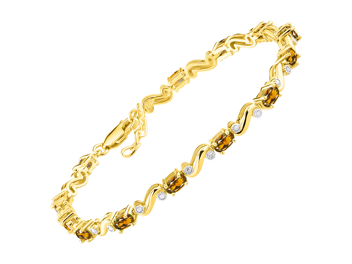 RYLOS Bracelets for Women Yellow Gold Plated Silver Classic "S" Tennis Bracelet Gemstone & Diamonds Adjustable to Fit 7"-8" Wrist, 13 Gorgeous 5X3MM Jewelry for Women Friendship Bracelets
