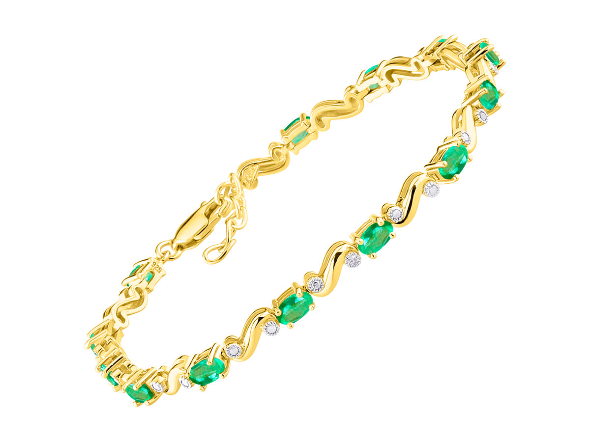 RYLOS Bracelets for Women Yellow Gold Plated Silver Classic "S" Tennis Bracelet Gemstone & Diamonds Adjustable to Fit 7"-8" Wrist, 13 Gorgeous 5X3MM Jewelry for Women Friendship Bracelets