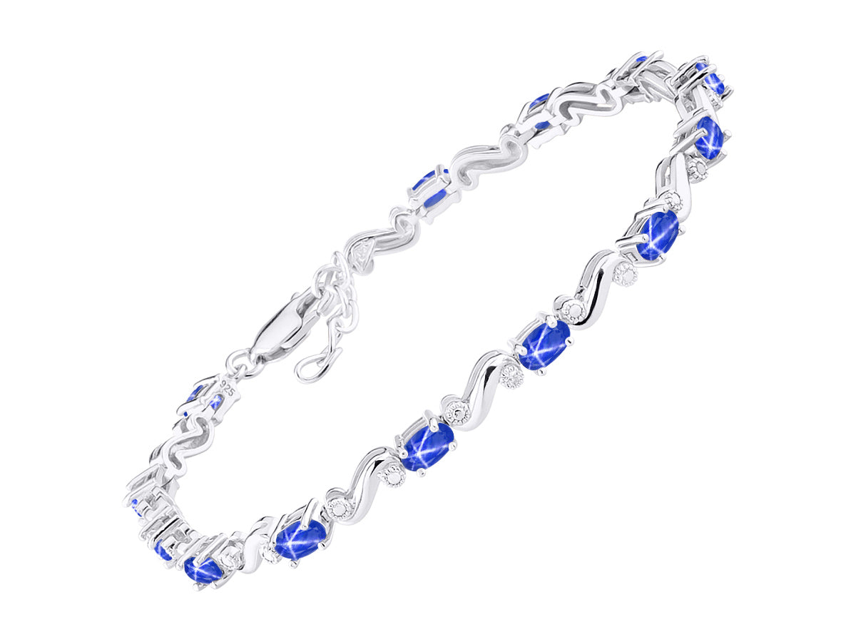 RYLOS Bracelets for Women 925 Sterling Silver Classic "S" Tennis Bracelet Gemstone & Diamonds Adjustable to Fit 7"-8" Wrist, 13 Gorgeous 5X3MM Jewelry for Women Friendship Bracelets