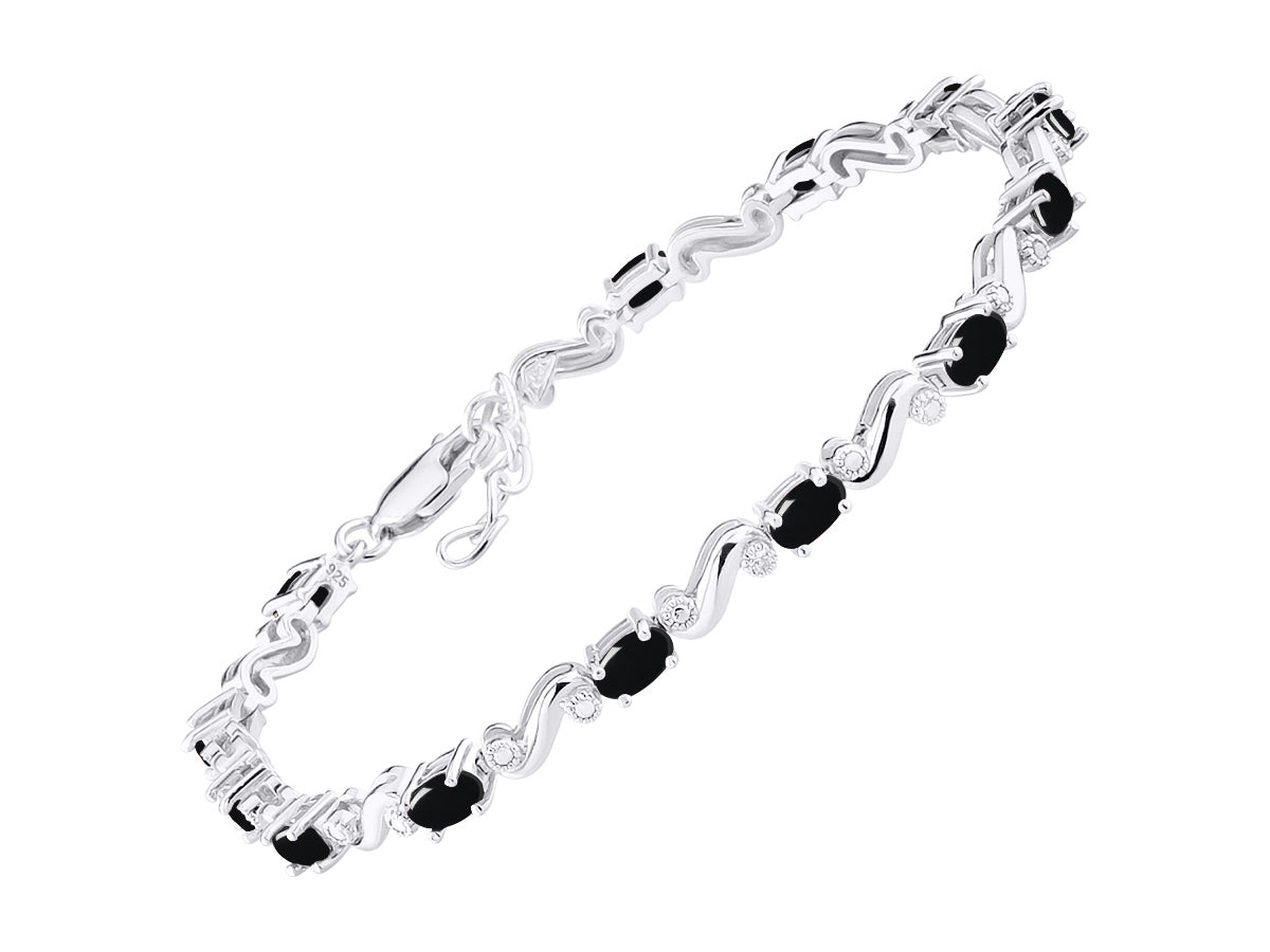 RYLOS Bracelets for Women 925 Sterling Silver Classic "S" Tennis Bracelet Gemstone & Diamonds Adjustable to Fit 7"-8" Wrist, 13 Gorgeous 5X3MM Jewelry for Women Friendship Bracelets