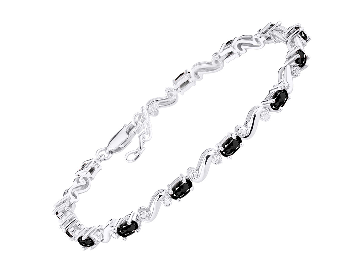 RYLOS Bracelets for Women 925 Sterling Silver Classic "S" Tennis Bracelet Gemstone & Diamonds Adjustable to Fit 7"-8" Wrist, 13 Gorgeous 5X3MM Jewelry for Women Friendship Bracelets