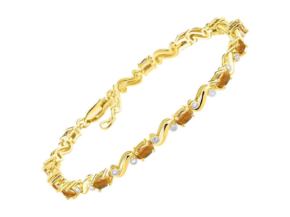 RYLOS Bracelets for Women Yellow Gold Plated Silver Classic "S" Tennis Bracelet Gemstone & Diamonds Adjustable to Fit 7"-8" Wrist, 13 Gorgeous 5X3MM Jewelry for Women Friendship Bracelets