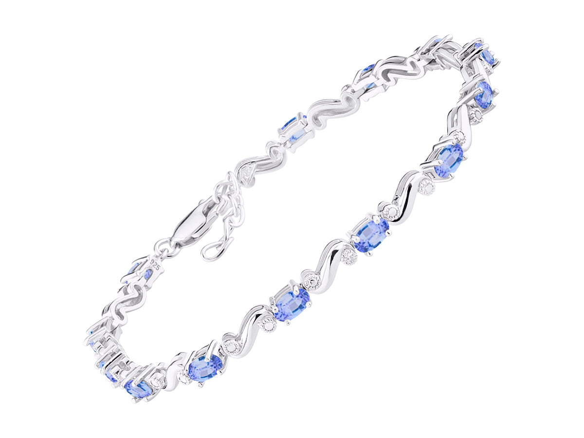 RYLOS Bracelets for Women 925 Sterling Silver Classic "S" Tennis Bracelet Gemstone & Diamonds Adjustable to Fit 7"-8" Wrist, 13 Gorgeous 5X3MM Jewelry for Women Friendship Bracelets