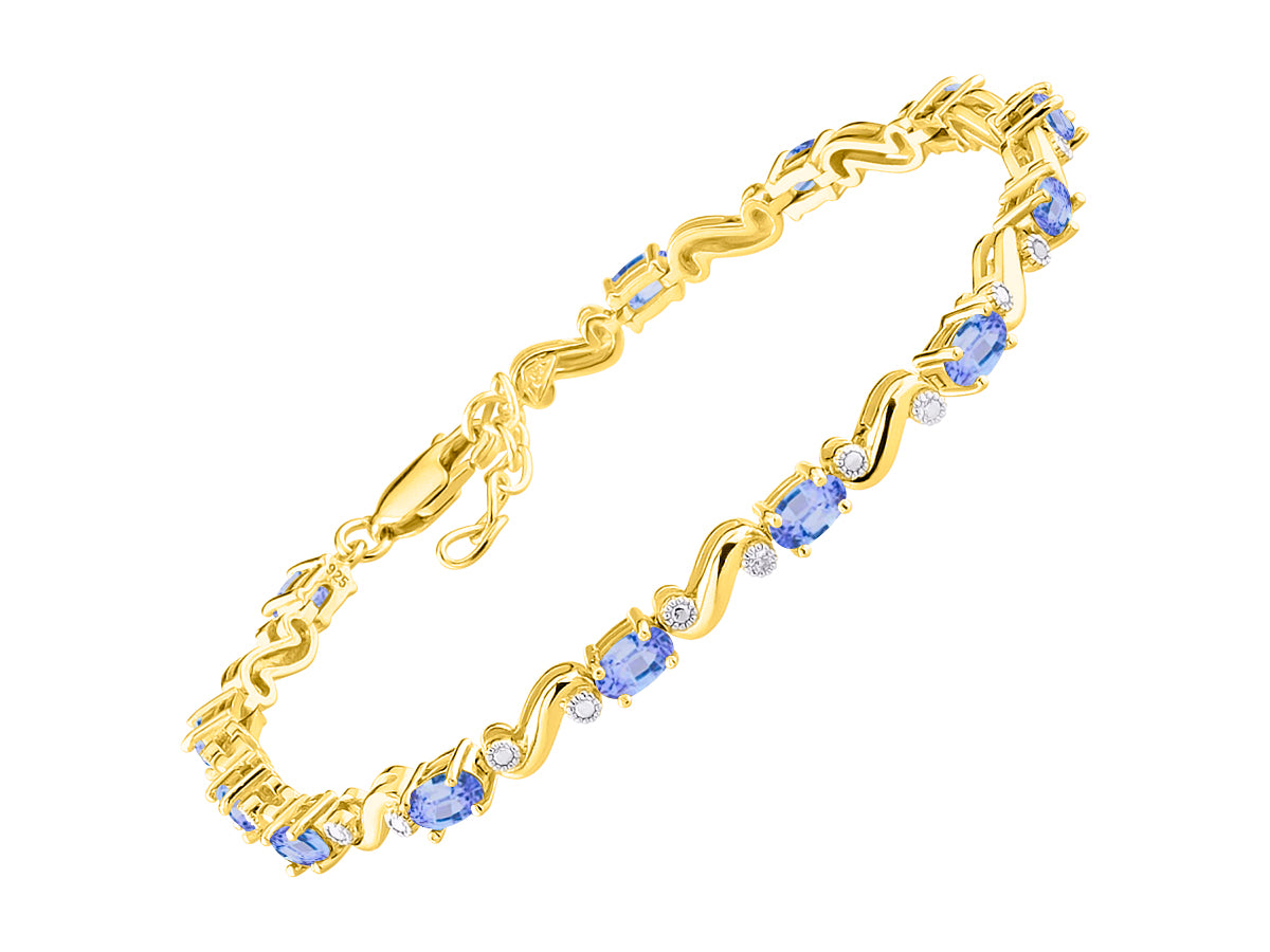 RYLOS Bracelets for Women Yellow Gold Plated Silver Classic "S" Tennis Bracelet Gemstone & Diamonds Adjustable to Fit 7"-8" Wrist, 13 Gorgeous 5X3MM Jewelry for Women Friendship Bracelets