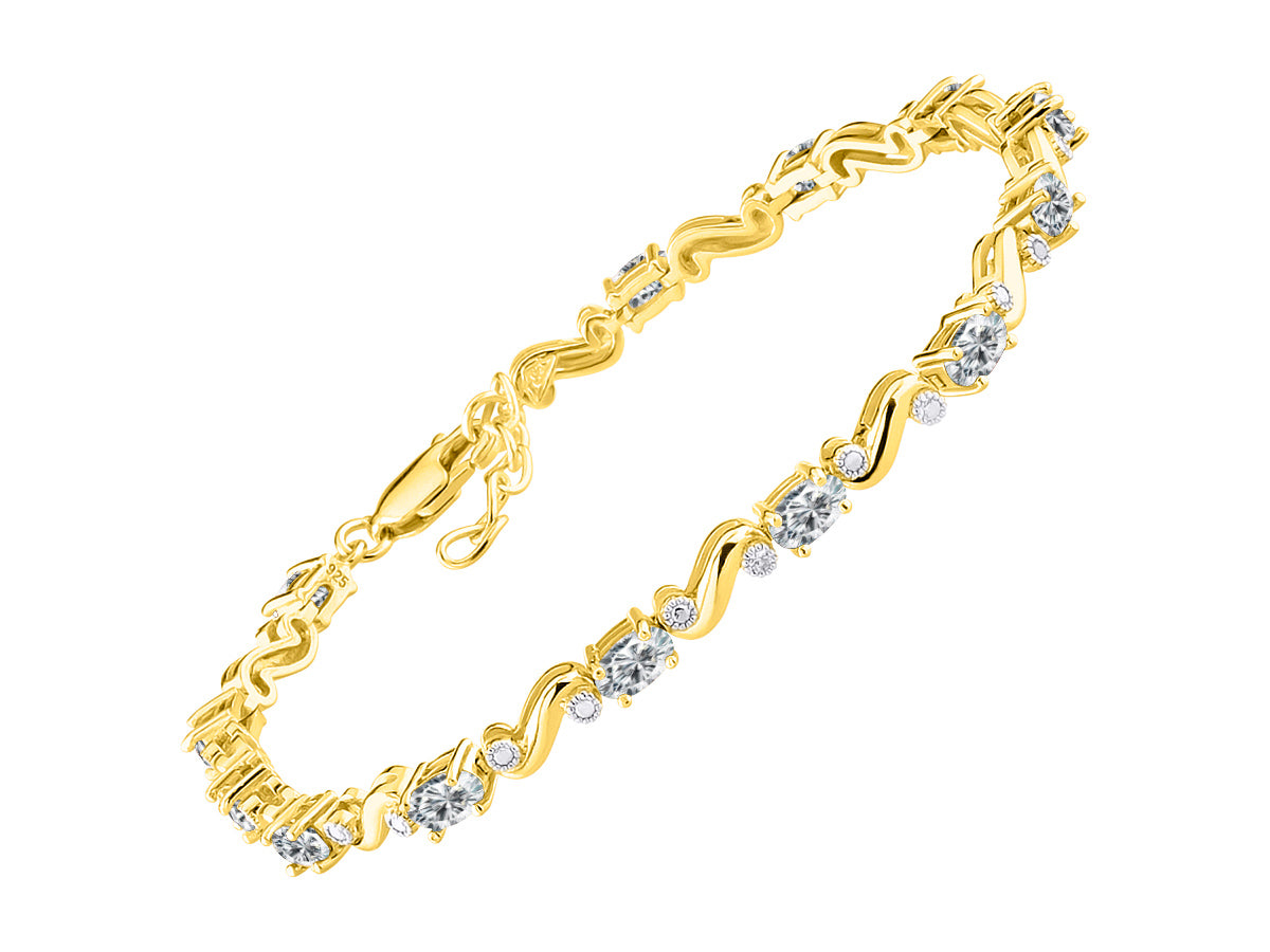 RYLOS Bracelets for Women Yellow Gold Plated Silver Classic "S" Tennis Bracelet Gemstone & Diamonds Adjustable to Fit 7"-8" Wrist, 13 Gorgeous 5X3MM Jewelry for Women Friendship Bracelets