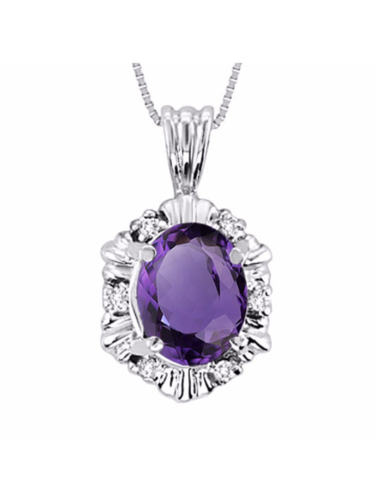 RYLOS Halo Designer Pendant Sterling Silver Necklace: Exquisite Gemstones & Diamonds, 18" Chain, 9X7MM Birthstone, Stunning Women's Jewelry
