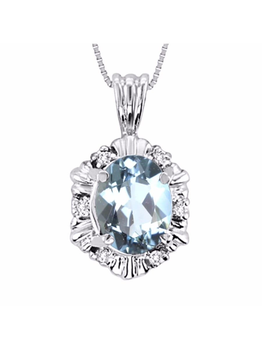 RYLOS Halo Designer Pendant Sterling Silver Necklace: Exquisite Gemstones & Diamonds, 18 inch Chain, 9X7MM Birthstone, Stunning Women's Jewelry
