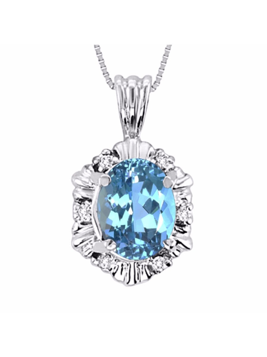 RYLOS Halo Designer Pendant Sterling Silver Necklace: Exquisite Gemstones & Diamonds, 18 inch Chain, 9X7MM Birthstone, Stunning Women's Jewelry