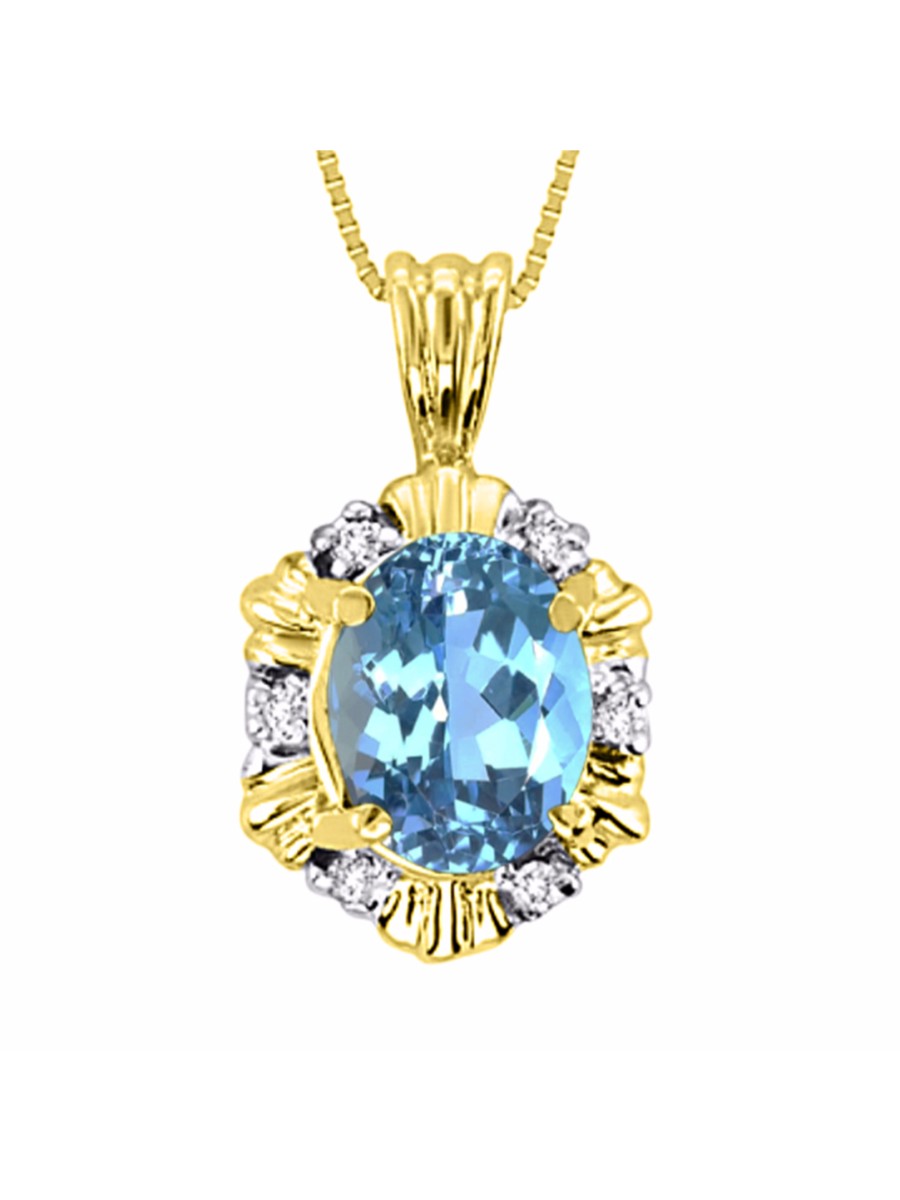 RYLOS Halo Designer Pendant 14K Yellow Gold Necklace: Exquisite Gemstones & Diamonds, 18" Chain, 9X7MM Birthstone, Stunning Women's Jewelry