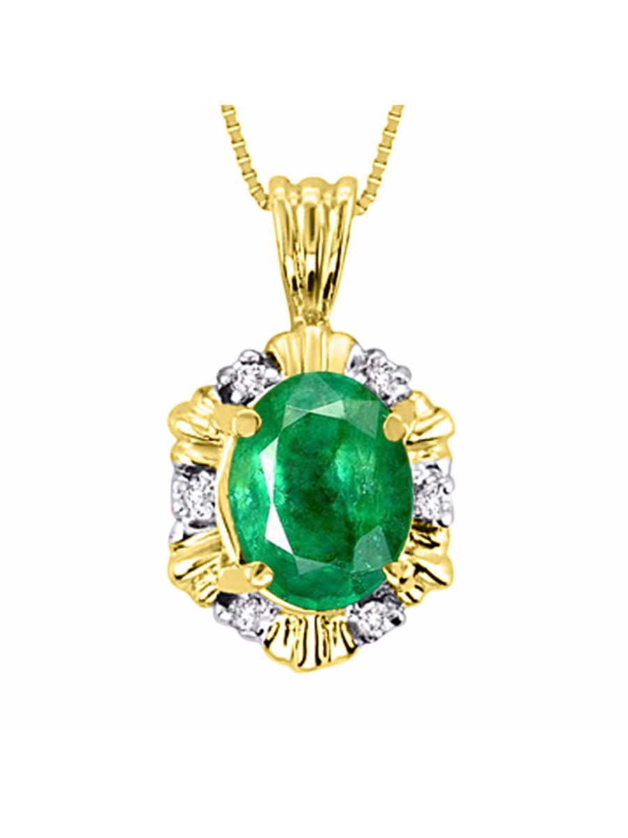 RYLOS Halo Designer Pendant 14K Yellow Gold Necklace: Exquisite Gemstones & Diamonds, 18" Chain, 9X7MM Birthstone, Stunning Women's Jewelry