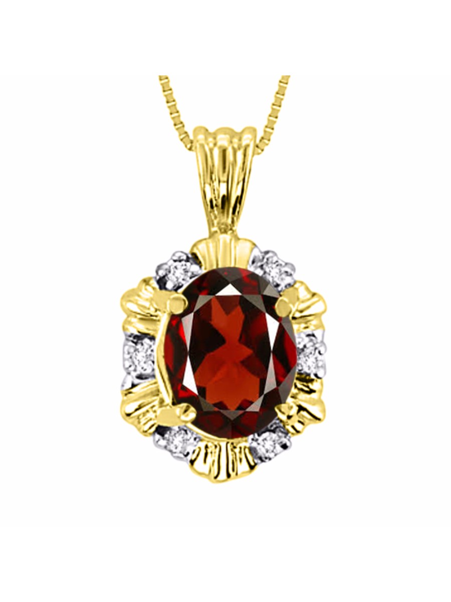 RYLOS Halo Designer Pendant 14K Yellow Gold Necklace: Exquisite Gemstones & Diamonds, 18" Chain, 9X7MM Birthstone, Stunning Women's Jewelry