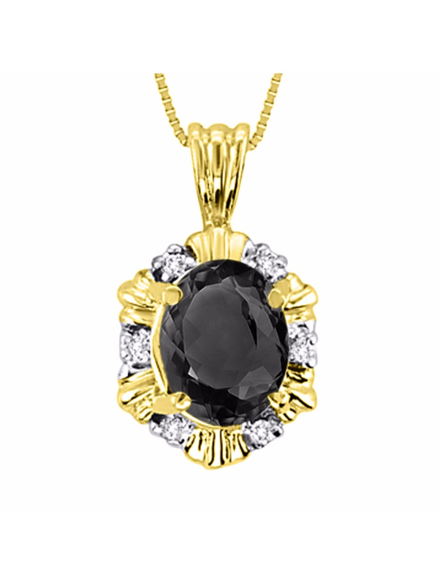 RYLOS Halo Designer Pendant 14K Yellow Gold Necklace: Exquisite Gemstones & Diamonds, 18" Chain, 9X7MM Birthstone, Stunning Women's Jewelry
