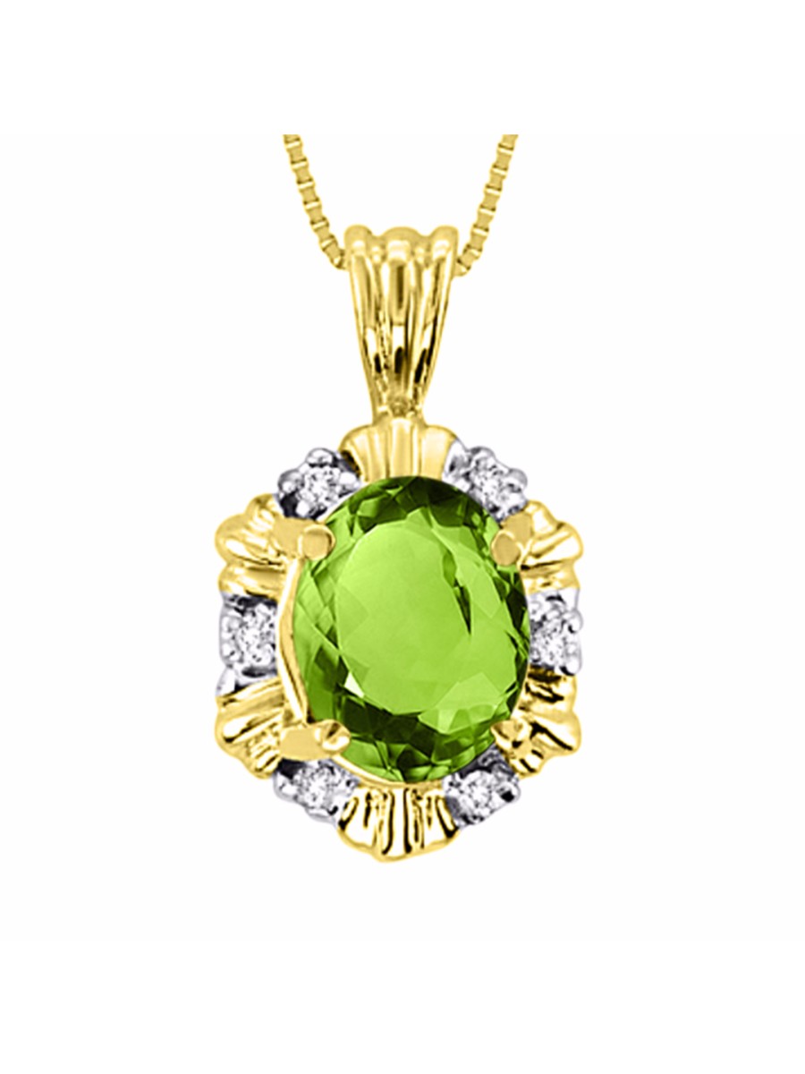 RYLOS Halo Designer Pendant 14K Yellow Gold Necklace: Exquisite Gemstones & Diamonds, 18" Chain, 9X7MM Birthstone, Stunning Women's Jewelry