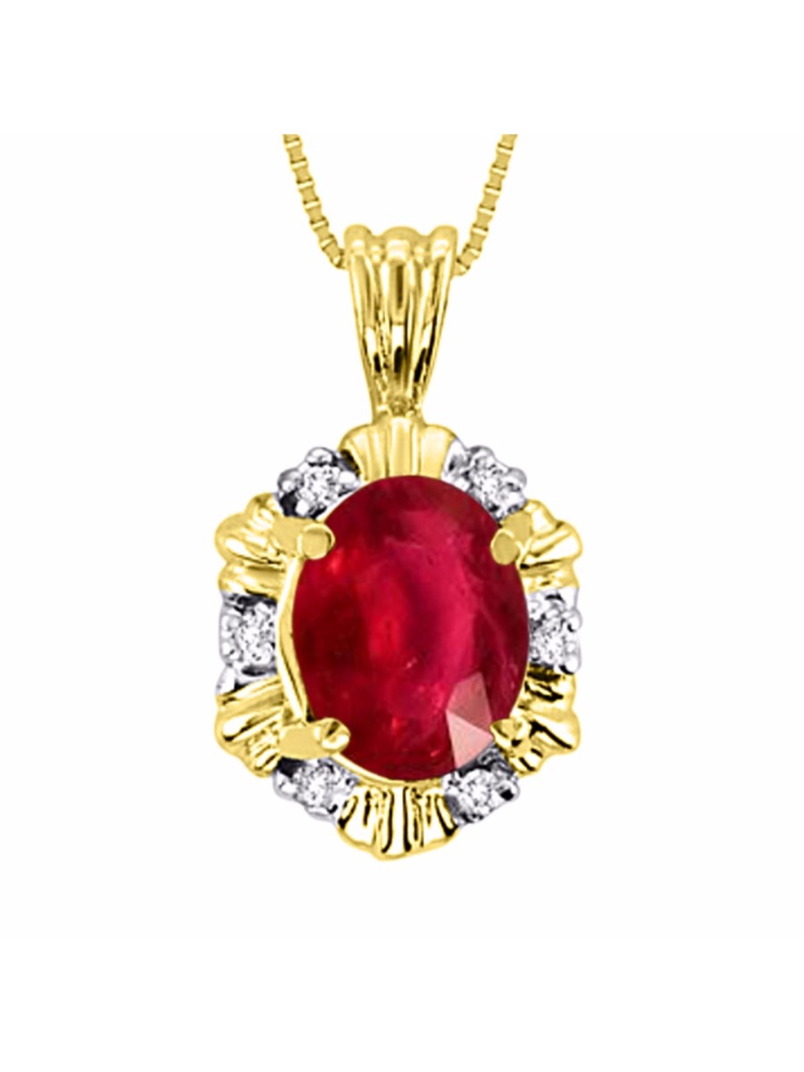 RYLOS Halo Designer Pendant 14K Yellow Gold Necklace: Exquisite Gemstones & Diamonds, 18" Chain, 9X7MM Birthstone, Stunning Women's Jewelry
