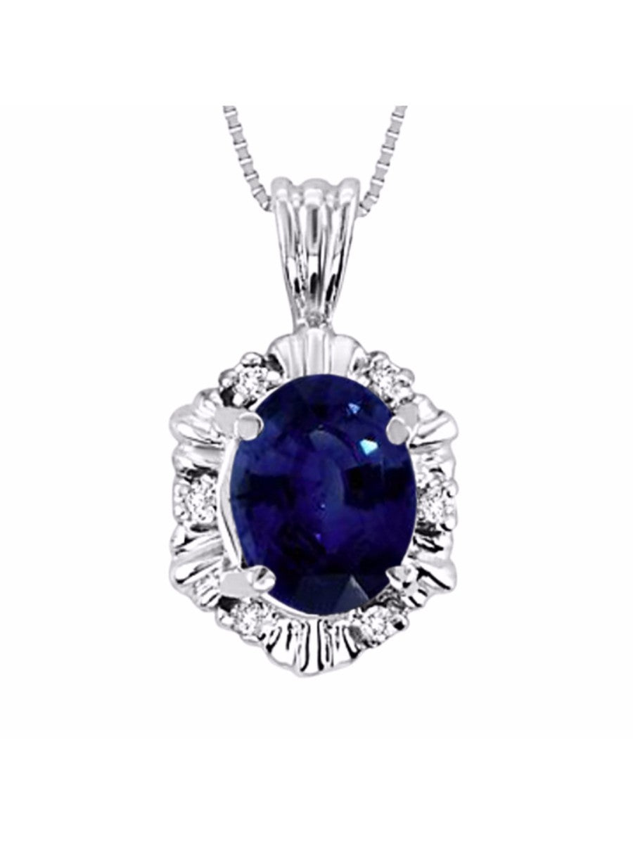 RYLOS Halo Designer Pendant 14K White Gold Necklace: Exquisite Gemstones & Diamonds, 18" Chain, 9X7MM Birthstone, Stunning Women's Jewelry