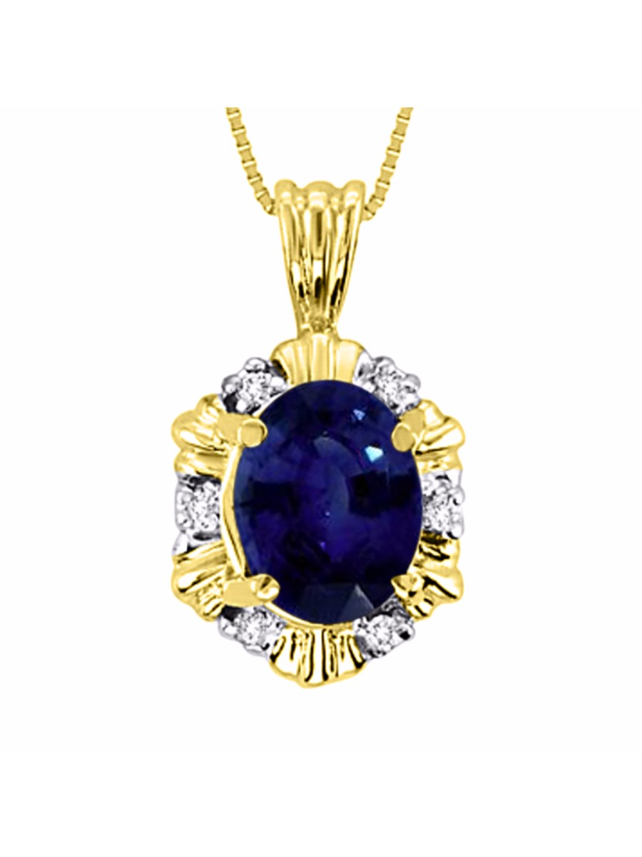 RYLOS Halo Designer Pendant 14K Yellow Gold Necklace: Exquisite Gemstones & Diamonds, 18" Chain, 9X7MM Birthstone, Stunning Women's Jewelry