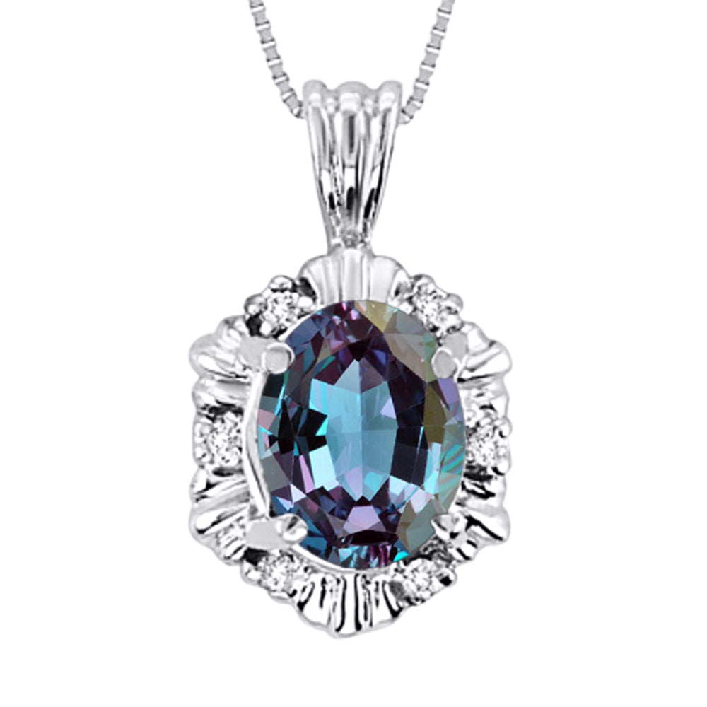 RYLOS Halo Designer Pendant 14K White Gold Necklace: Exquisite Gemstones & Diamonds, 18" Chain, 9X7MM Birthstone, Stunning Women's Jewelry