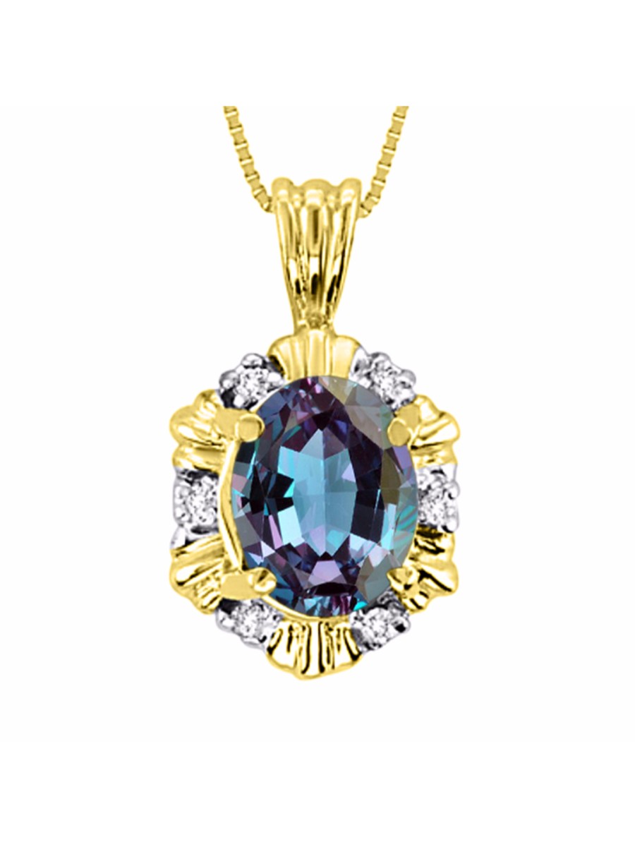 RYLOS Halo Designer Pendant 14K Yellow Gold Necklace: Exquisite Gemstones & Diamonds, 18" Chain, 9X7MM Birthstone, Stunning Women's Jewelry