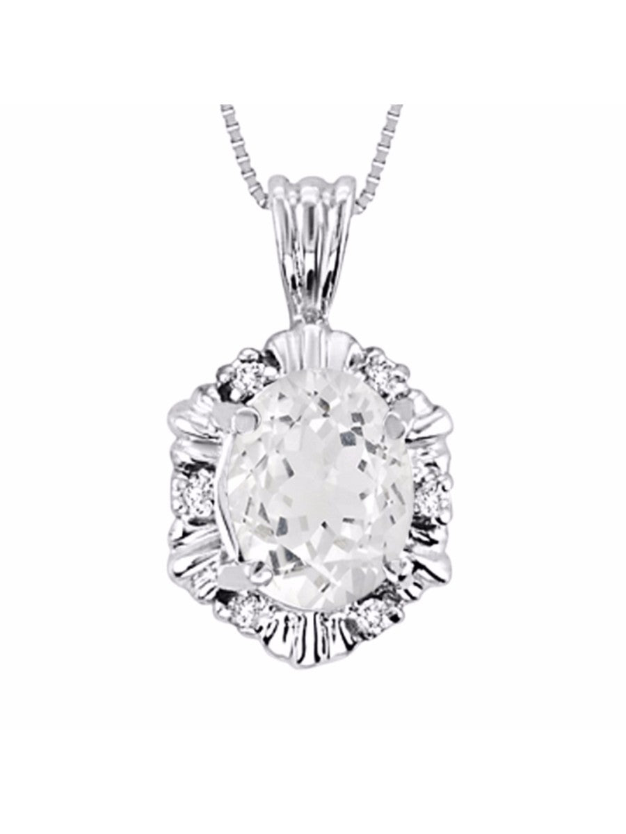 RYLOS Halo Designer Pendant 14K White Gold Necklace: Exquisite Gemstones & Diamonds, 18" Chain, 9X7MM Birthstone, Stunning Women's Jewelry